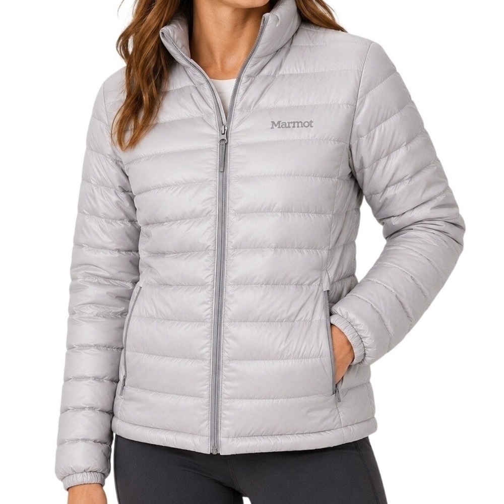Marmot 700 Fill Down Puffer Jacket Silver Grey Full Zip Women's Medium